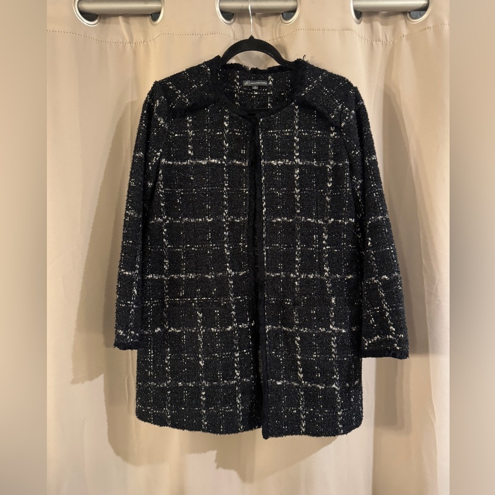 Adrianna Papell Black and White Tweed long Blazer